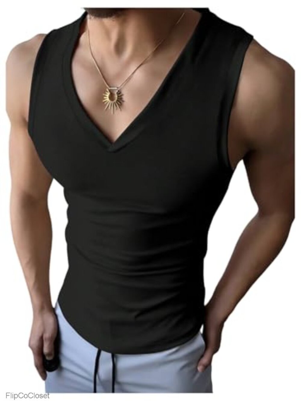 Men's V Neck Sleeveless Muscle Tank Top Slim Fit Gym Workout Shirt